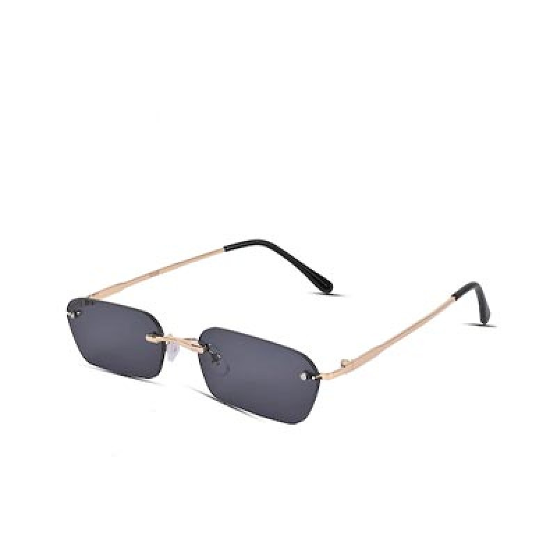 Unisex Black Lens & Gold-Toned Rectangle Sunglasses with UV Protected Lens