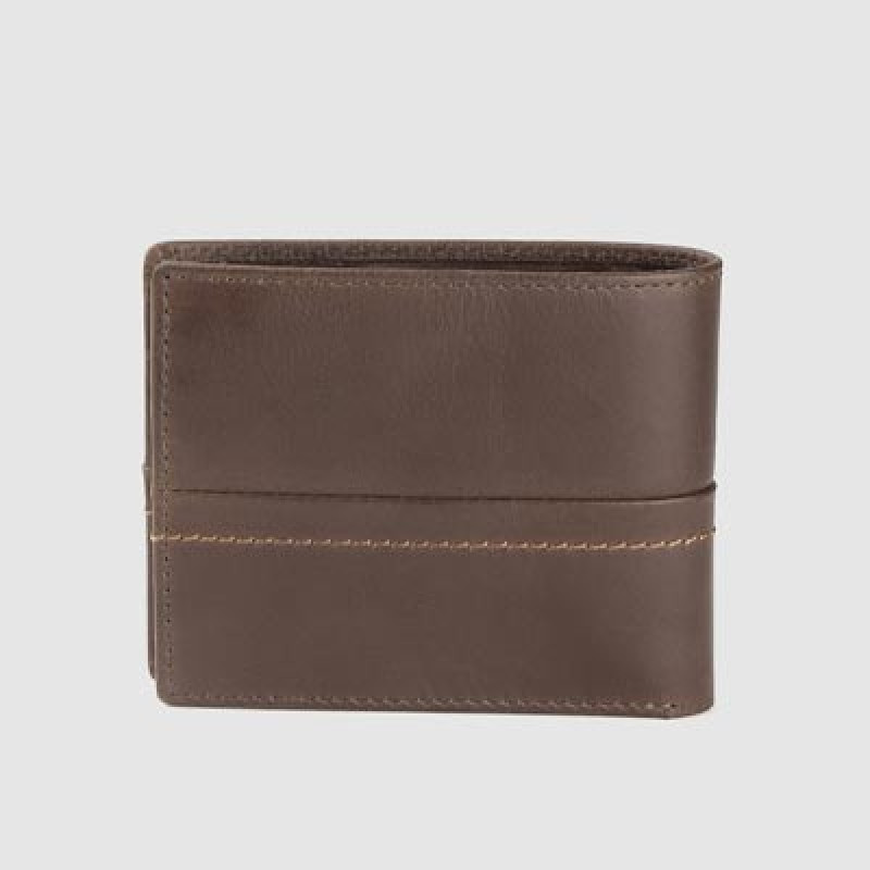 Men Coffee Brown Solid Leather Two Fold Wallet