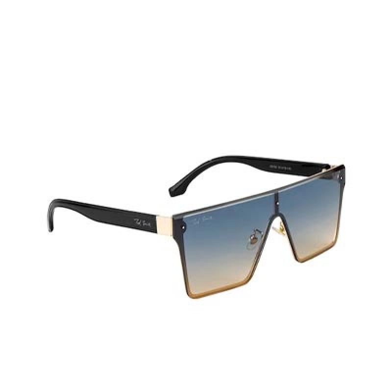 Unisex Blue Lens & Gold-Toned Shield Sunglasses with UV Protected Lens