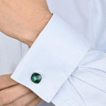 Green & Silver-Plated Square Cufflinks