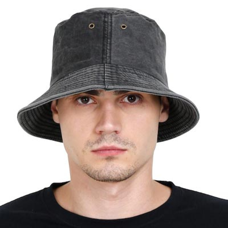 Unisex Charcoal Black Solid pure cotton Bucket Hat