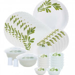 White & Green 31 Pieces Floral Printed Opalware Glossy Dinner Set