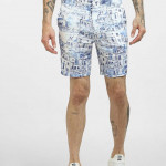 Men White Printed Low-Rise Linen Shorts