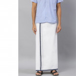 Men White Solid Dhoti with Navy Blue Border