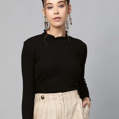 Black High Neck Cropped Top