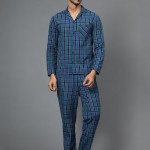 Men Blue & Green Checked Night suit