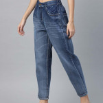 "Women Blue Pure Cotton Relaxed Fit High-Rise Clean Look Cropped Jeans "