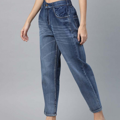 "Women Blue Pure Cotton Relaxed Fit High-Rise Clean Look Cropped Jeans "