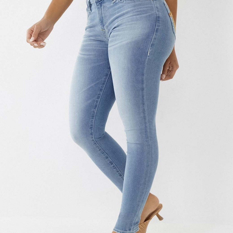 Women Blue Lean Skinny Fit Low Distress Light Fade Jeans
