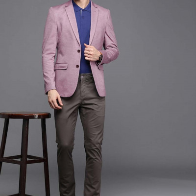 "Men Purple Melange Effect Neo Slim Fit Formal Blazer "