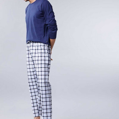 Men White & Navy Checked Cropped Lounge Pants