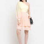 Pink & Yellow One Shoulder Crepe Dress