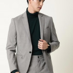 Men Grey Solid Single-Breasted Slim-Fit Formal Blazer