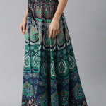 Women Green & Navy Blue Ethnic Motifs Print Flared Palazzos