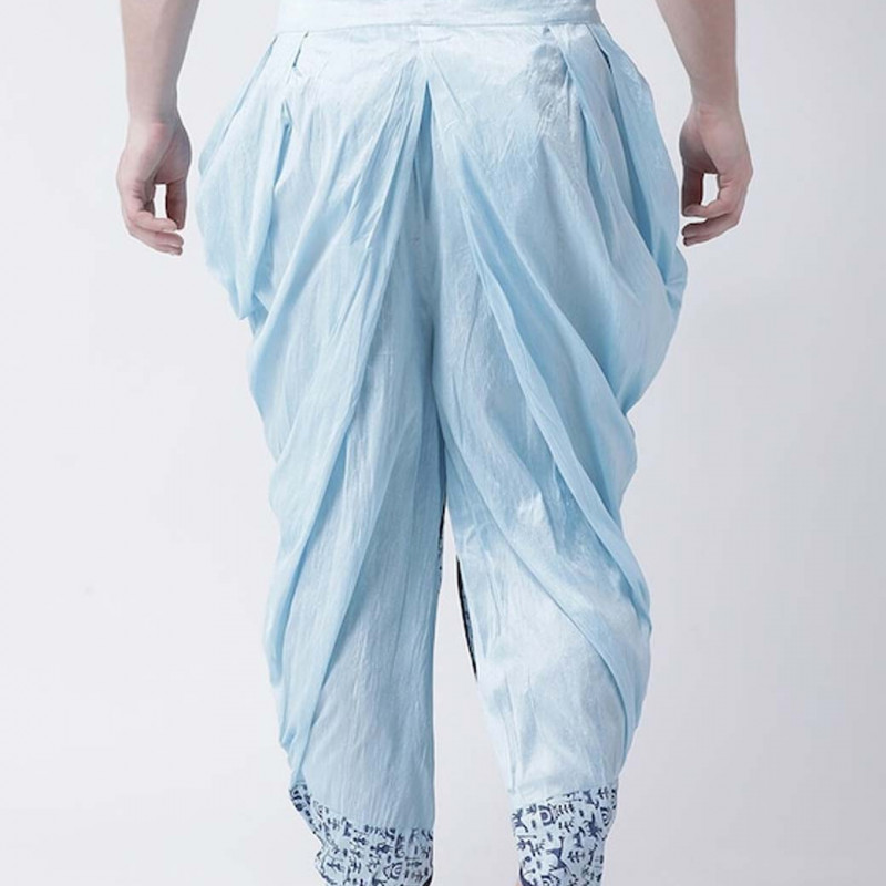 Men Blue Printed Dupion Silk Dhoti Pants