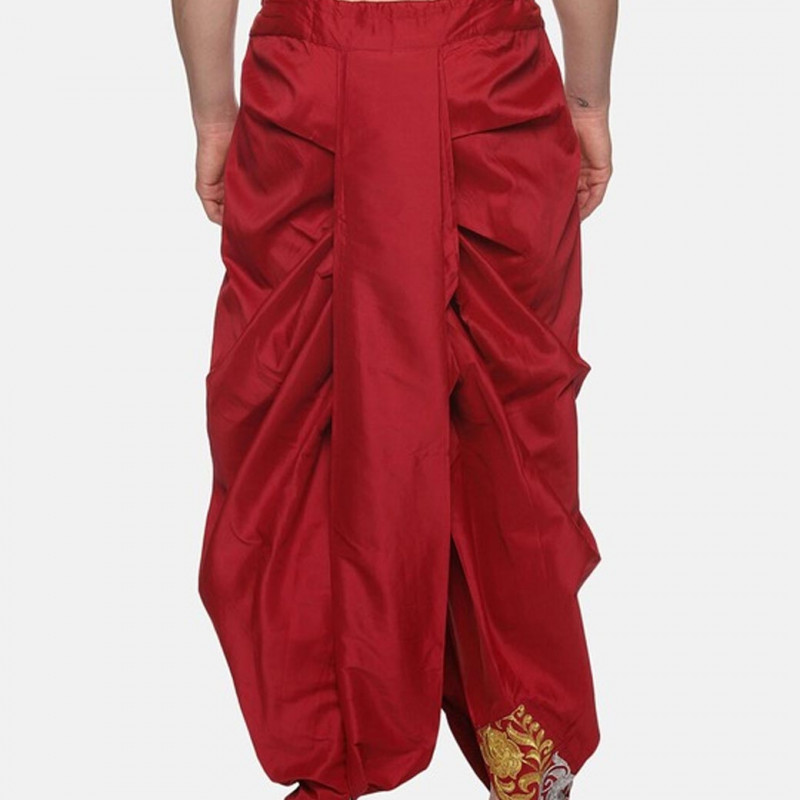 Men Maroon Embroidered Dhotis Pants