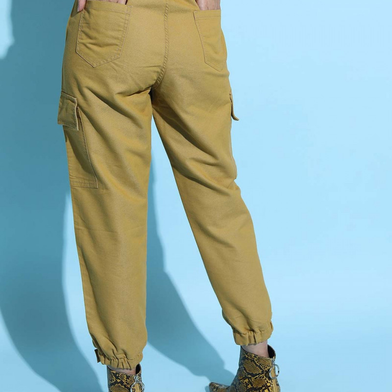 Women Olive Green Jogger Low Distress Jeans